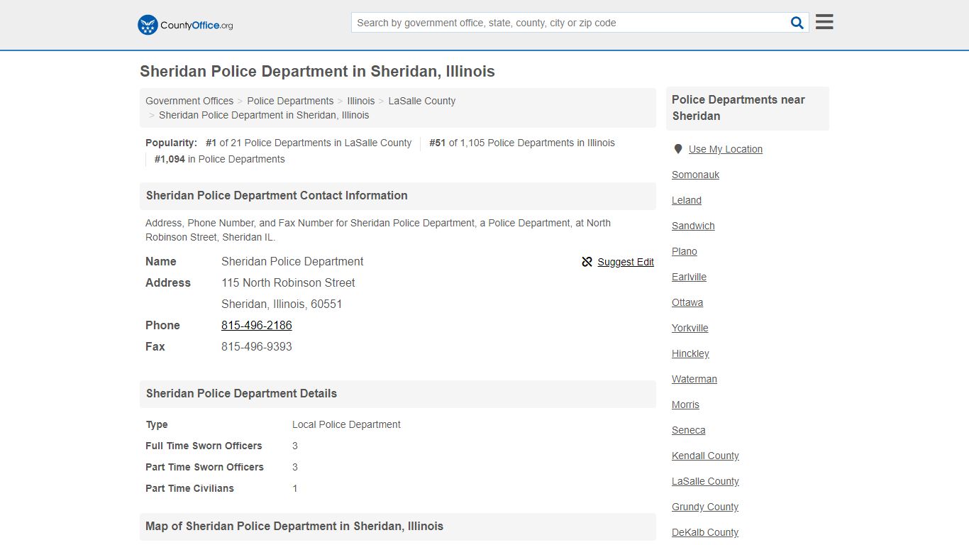 Sheridan Police Department - Sheridan, IL (Address, Phone, and Fax)